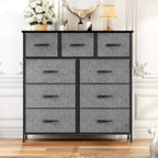 OLIXIS Dresser for Bedroom, 9 Storage Drawers, Wide Fabric Closet Chests Organizer Tower Furniture, TV Stand with Wooden Top Metal Frame for Clothes, Living Room, Hallway, Entryway, Classic Grey