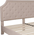 Flash Furniture Brighton Fabric Arched Tufted Upholstered King Size Platform Bed, Modern Low-Profile King Bed Frame with Headboard, Beige