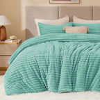BEDELITE Fleece Twin Comforter Set -Super Soft & Warm Fluffy Haze Blue Bedding, Luxury Fuzzy Heavy Bed Set for Winter with 1 Pillow case