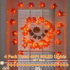 YEGUO 4 Packs Thanksgiving Decorations for Home, Fall Lights Battery Operated, Total 40ft 80 LED Lighted Fall Garland Maple Leaves for Thanksgiving Decor