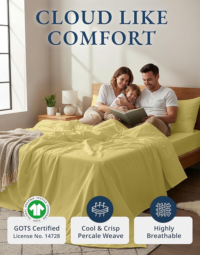 LANE LINEN Eco Friendly 100% Organic Cotton Fully Elasticized Twin XL Sheet Set, Low Pilling Fade Resistant Machine Washable Extra Long Twin Bedding Set, Soft & Comfy Cotton Sheets- Cocoon