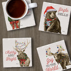 Thirstystone Merry Lodge Creatures 4 Pack Assorted Tumbled Tile Stone Coasters with Protective Cork Backing 4" Square Manufactured in The USA