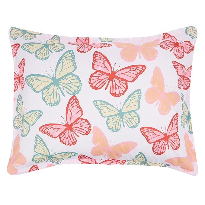 Amazon Basics Kid's Soft, Easy Care Microfiber Bed-in-a-Bag 5-Piece Bedding Set, Twin, Butterfly Friends