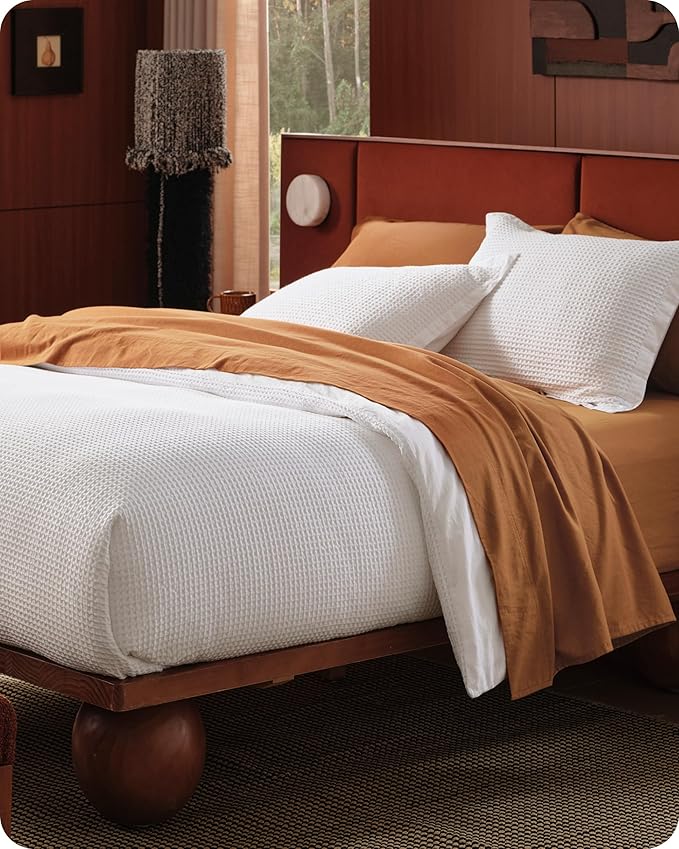 Bedsure Cotton Duvet Cover King - 100% Cotton Waffle Weave Coconut White Duvet Cover King Size, GentleSoft™ and Breathable Bedding Set for All Season, 3 Pieces, 104"x90"