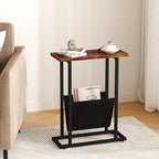 Yusong Narrow Side Table for Small Spaces, Small End Table Set of 2 with Magazine Holder, Skinny Slim Little Thin Table for Living Room, Bedroom, Sofa, Rustic Brown