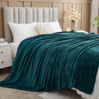 NEWCOSPLAY Super Soft Throw Blanket Dark Teal Premium Silky Flannel Fleece Leaves Pattern Lightweight Bed Blanket All Season Use (Dark Teal, Throw(50"x60"))