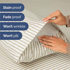 Split King 7 Piece Sheet Set - Comfy Breathable & Cooling - Soft Hotel Luxury Bedding Set w/ 8-16 Inch Deep Pockets - 1 Flat & 2 Fitted Sheet & 4 Pillowcases - Cozy & Wrinkle Free - Beige Stripes 2
