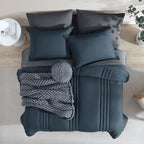 Monbix Full Size Comforter Set - 7 Pieces Blue Grey Bed in a Bag Full Size Bedding Sets with Comforters, All Seasons Comforter with Sheets,Pillowcases & Shams