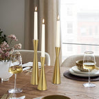 Vixdonos Brass Gold Taper Candle Holders Metal Candlestick Holders Set of 3 Table Mantel Decorative Candle Stand for Dinning,Party，Wedding,Home Decor(Brass Gold)