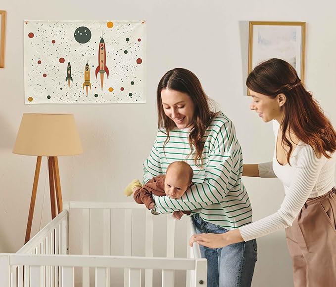 Outer Space Party Supplies Rocket Solar System Planet Themed Rectangular Banner Flag Wall Sign Decor Gift for Baby Boy Girl Kids,Nursery Above Crib Bedroom Playroom Reading Room Classroom Wall Decor