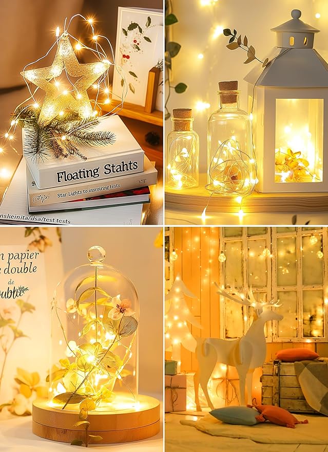 Minetom Fairy Lights Battery Operated, 4 Pack 33FT 100 LEDs Mini Powered String Lights, Waterproof Copper Wire Twinkle Mason Jar for Indoor Home Wedding Christmas Decoration, Warm White