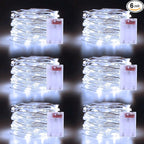 Christmas White Fairy Lights Battery Operated 6 Pack 16.4Ft 50 LEDs Silver Copper Wire Twinkle Lights for Halloween Christmas Bedroom Indoor Outdoor Wedding Dorm Parties Holiday Yard Decorations