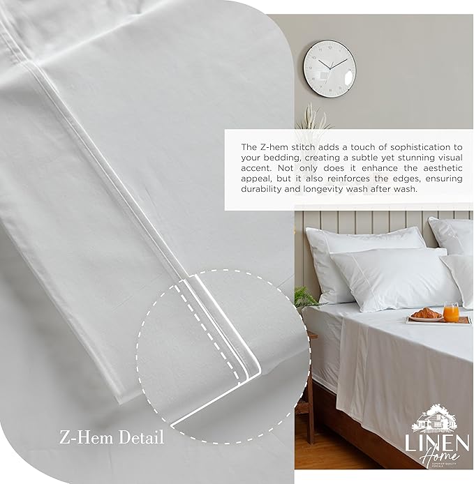 Linen Home 100% Cotton Percale Sheets Twin XL Size, White, Deep Pocket, 3 Pieces Set - 1 Flat, 1 Deep Pocket Fitted Sheet and 1 Pillowcase, Crisp Cool and Strong Bed Linen
