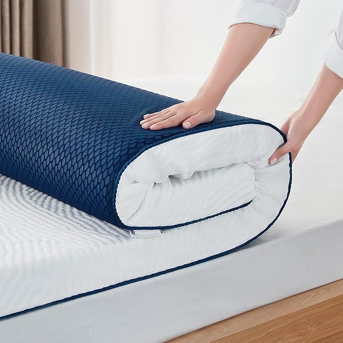 LINSY LIVING 4 Inches Full Memory Foam Mattress Topper, Cooling Gel-Infused Swirl Memory Foam, Soft Bed Topper with Tencel™ Cover, CertiPUR-US and Oeko-TEX Certified, 74" L * 53" W * 4" H