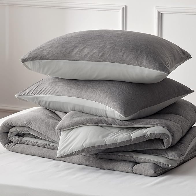 Bedsure King Comforter Set - Cooling and Warm Bed Set, Light Grey Reversible Bedding for All Season, 3 Pieces, 1 King Size Comforter (102"x90") and 2 Pillow Cases (20"x36")