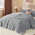 BEDELITE Fleece California King Comforter Set -Super Soft & Warm Fluffy Light Grey Bedding, Luxury Fuzzy Heavy Bed Set for Winter with 2 Pillow Cases