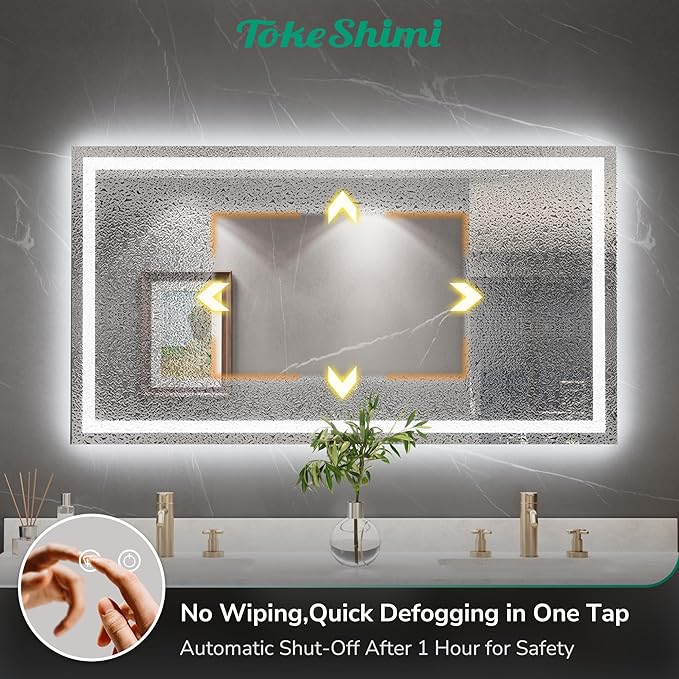 TokeShimi LED Bathroom Mirror 60 x 28 Lighted Bathroom Vanity Mirror with Lights,Brighter Frontlit and Backlit Light up Anti Fog Mirror