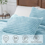 BEDELITE Fleece King Comforter Set -Super Soft & Warm Fluffy Light Blue Bedding, Luxury Fuzzy Heavy Bed Set for Winter with 2 Pillow Cases