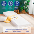 Olee Sleep Tri-Folding Antibacterial Memory Foam Mattress Topper, 4 Inch Copper Bamboo Gel Folding Mattress, Washable Cover, CertiPUR-US Certified, Soft, White, Single Size