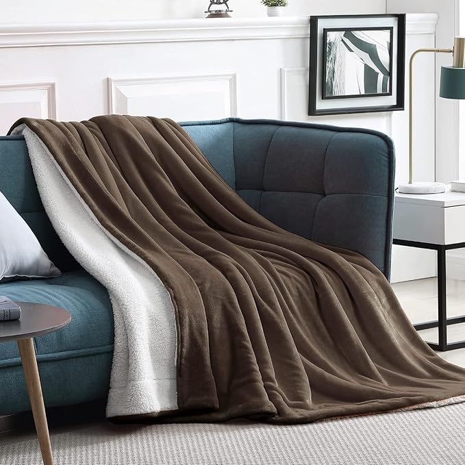 Walensee Sherpa Fleece Blanket (Throw Size 50”x60” Brown) Plush Throw Fuzzy Super Soft Reversible Microfiber Flannel Blankets for Couch, Bed, Sofa Ultra Luxurious Warm and Cozy for All Seasons