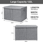 122L Large Toy Chest Box with Lid, Foldable Toy Storage Organizer Bin Boxes with Removable Divider for Kids, Boys, Girls, Nursery, Playroom, 26"x17" x17"(Linen Gray)