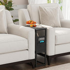 TUTOTAK C Shaped End Table, Side Table for Couch, Sofa Table with Storage Bag, TV Tray for Living Room, Bedroom, Charcoal Grey TB01BY082