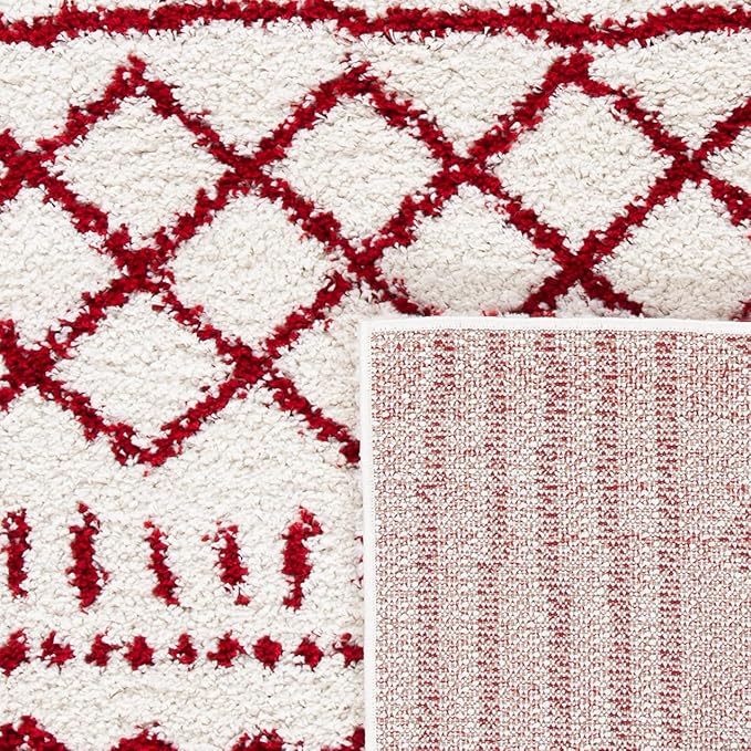 SAFAVIEH Arizona Shag Collection Accent Rug - 4' x 6', Ivory & Red, Moroccan Design, Non-Shedding & Easy Care, 1.6-inch Thick Ideal for High Traffic Areas in Entryway, Living Room, Bedroom (ASG741P)