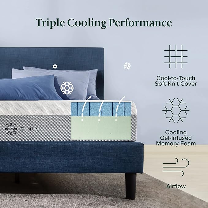 ZINUS 8 Inch Ultra Cooling Gel Memory Foam Mattress, Twin, Cool-to-Touch Soft Knit Cover, Pressure Relieving, CertiPUR-US Certified, Mattress in A Box, All-New, Made in USA