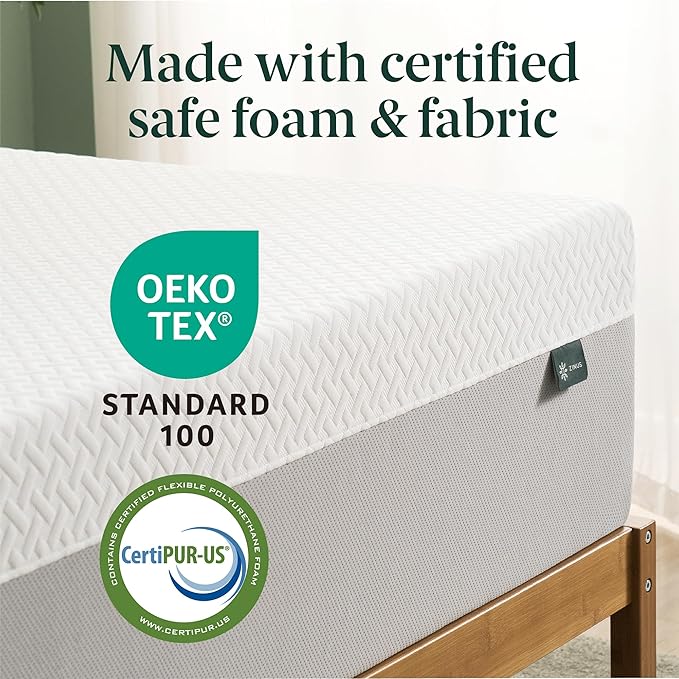 ZINUS 12 Inch Green Tea Essential Memory Foam Mattress [New Version], Twin, Fiberglass Free, Medium Feel, Breathable Airflow Memory Foam, Certified Safe Foams & Fabric, Mattress in A Box