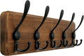 WEBI Rustic Coat Rack Wall Mount,Solid Wood Coat Hooks Wall Mounted Coat Hanger,16" Hole to Hole,Hook Rack Rail,5 Triple Hooks for Hanging Coats,Jacket,Clothes,Brown