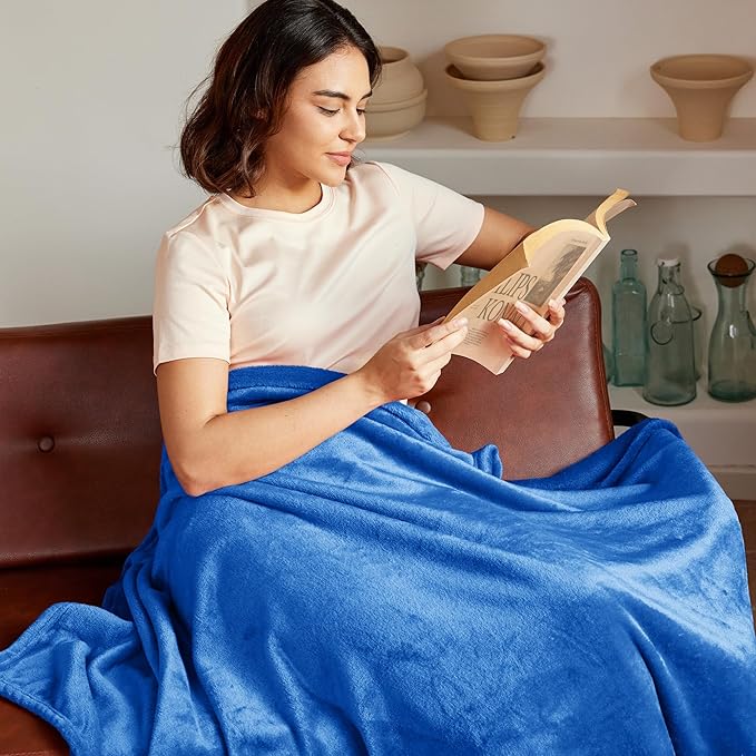 Exclusivo Mezcla Extra Large Fleece Throw Blanket for Couch, Sofa, 300GSM Super Soft and Warm Blankets, Cobalt Blue Throw All Season Use, Cozy, Plush, Lightweight, 50x70 Inches