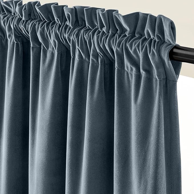 Lazzzy Velvet Blackout Curtains Thermal Insulated Room Window Drapes Super Soft Luxury Curtains for Living Room Bedroom Rod Pocket 2 Panels, Dark Slate, 42" W x 96" L