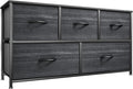 YITAHOME Dresser with 5 Drawers - Fabric Storage Tower, Organizer Unit for Bedroom, Living Room, Closets - Sturdy Steel Frame, Wooden Top (Cool Black Wood Grain)
