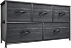 YITAHOME Dresser with 5 Drawers - Fabric Storage Tower, Organizer Unit for Bedroom, Living Room, Closets - Sturdy Steel Frame, Wooden Top (Cool Black Wood Grain)