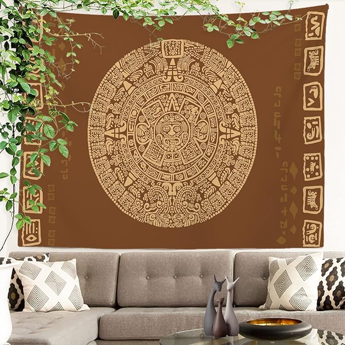Batmerry Mayan American Aztec Tapestry, Ancient Aztec Calendar Picnic Mat Hippie Trippy Tapestry Wall Art Meditation Decor for Bedroom Living Room Dorm, 59.1 x 82.7 Inches, Latin