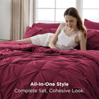Bedsure Twin Comforter Set Dark Red - Bed in a Bag Twin Size Bedding 5 Pieces, GentleSoft™ Pintuck Bed Set Gift for Family, Pinch Pleat Dark Red Comforter with Sheets, Pillowcase & Sham