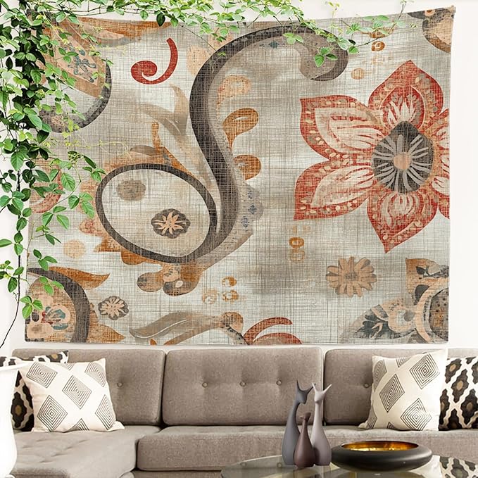 Batmerry Artistic Soft Hues Tapestry, Vintage Inspired Ative Art Wall Art Hanging Decoration Polyester Fiber White Ruffled Around for Dorm Room Bedroom Living Room, 51.2x59.1 inches