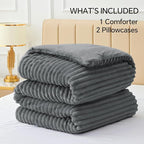 BEDELITE Fleece Queen Comforter Set -Super Soft & Warm Fluffy Grey Bedding, Luxury Fuzzy Heavy Bed Set for Winter with 2 Pillow Cases