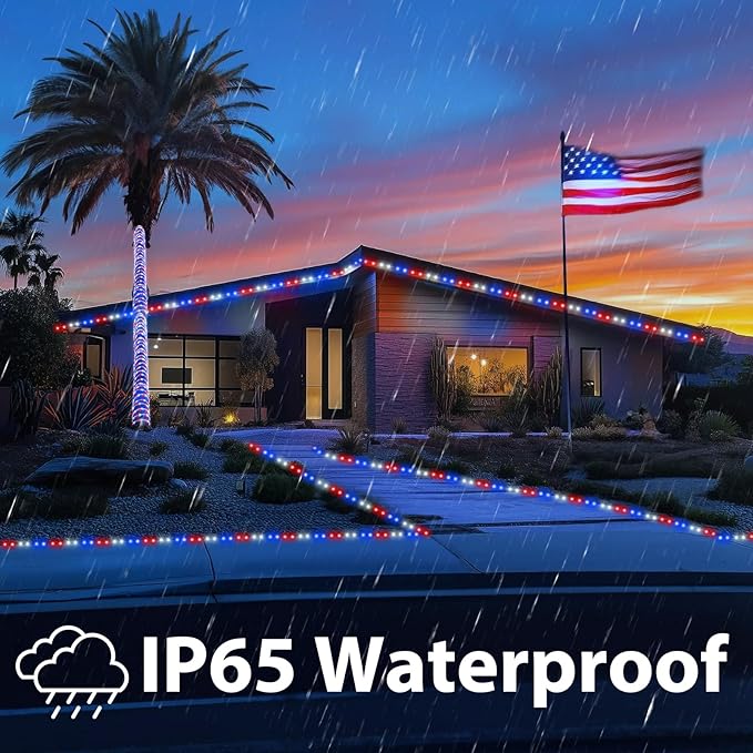 200ft LED Rope Lights Outdoor, 1440 LED Flexible Tube Lights with 8 Modes, Waterproof LED Rope Lighting for Independence Flag Day, Memorial Day, National Day, Outdoor,Indoor Decor (Red & White & Blue)