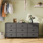 Huuger 9 Drawer Dresser, 47 Inch Dresser TV Stand for 50, 55 Inch TV, Entertainment Center with Drawers, Fabric Chest of Drawer for Bedroom, Closet, Black