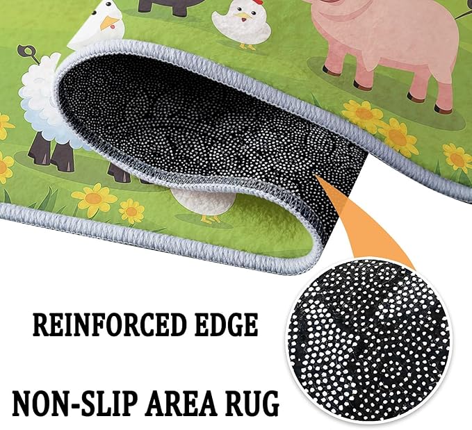 Area Rugs for Living Room 8x10 ft Cartoon Farm Sheep Pig Non Slip Area Rug, Ultra Soft Low-Pile Floor Carpet, Durable Washable Rug for Bedroom, Dining Room, Home Office