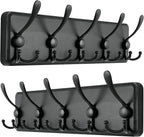 Dseap Coat Rack Wall Mounted - 5 Tri Hooks, Heavy Duty, Wooden Wall Coat Hanger Coat Hook for Clothes Hat Jacket Clothing, Black, Pack of 2