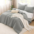 Litanika Comforters Grey Twin/Twin XL Size, 2 Pieces Lightweight Solid Bedding Set & Collections, All Season Fluffy Bed Set (66x90In Comforter & 1 Pillowcase)