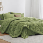 Love's cabin King Size Comforter Set Olive Green, 7 Pieces King Bed in a Bag, All Season Bedding Sets with 1 Comforter, 1 Flat Sheet, 1 Fitted Sheet, 2 Pillowcase and 2 Pillow Sham