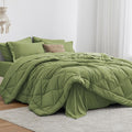 Love's cabin Queen Comforter Set Olive Green, 7 Pieces Queen Bed in a Bag, All Season Bedding Sets with 1 Comforter, 1 Flat Sheet, 1 Fitted Sheet, 2 Pillowcase and 2 Pillow Sham