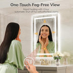 USHOWER LED Bathroom Mirror 24x36 Inch with Lights - Frameless Tempered Glass LED Backlit Lighted Mirror for Bathroom Vanity with Anti-Fog, 3 Colors Dimmable, Memory Function, Wall-Mounted