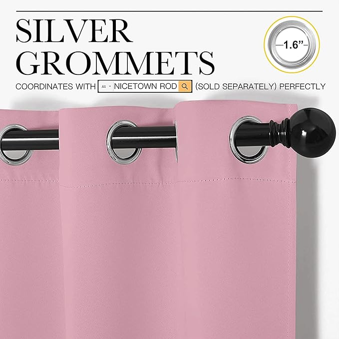 NICETOWN Patio Glass Door Blackout Curtains for Bedroom/Living Room, Privacy Panel Drapes for Dining Room and Guest Room (Crystal Pink, 42 inches Wide x 90 inches Long, 1 Pair)