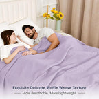 PHF Pre-Washed Cotton Waffle Weave Family Blanket,Oversized King Size 120"x 120"-Snag Proof Lightweight Breathable, 10'x 10' Huge Extra Large Big-Elegant Aesthetic Home Decoration Gift,Taro Purple