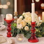 DARJEN 2 Pcs Red Taper Candle Holder - Vertical Stripe Glass Candle Holders for Taper and Votive Candles, Candlestick Holders for Various Activities, Home and Festival Decoration