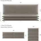 Vänt Upholstered Wall Panels - King/Cal King Size Wall Mounted Velvet Headboards - Velvet Sand Storm - Twin/King - Set of 4 Panels (Each Individual Panel 39"x11.5")